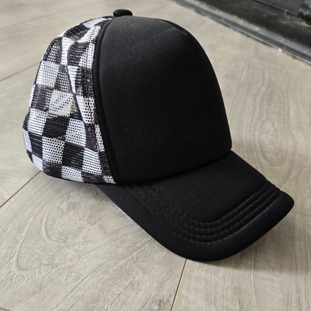 Black and White Checkered Trucker Hat